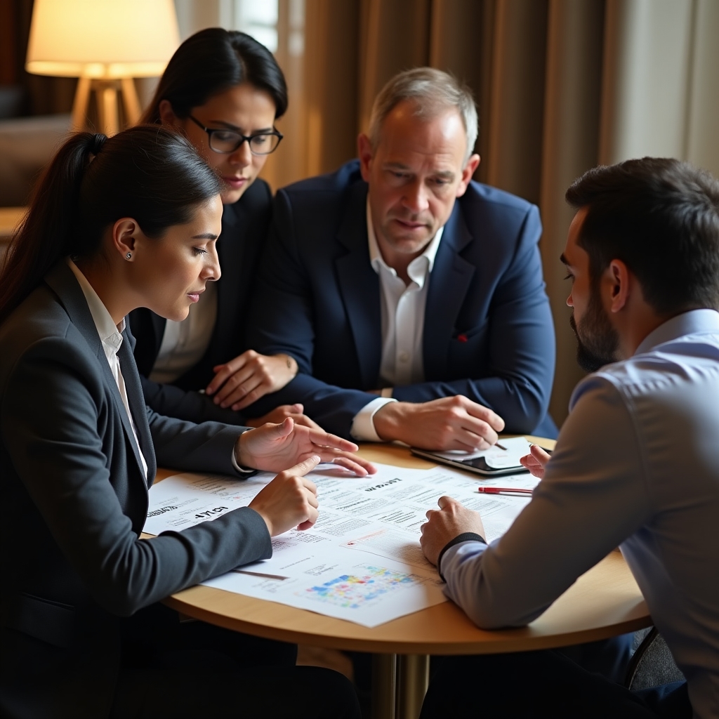 Small logistics team discussing delivery delays around a table