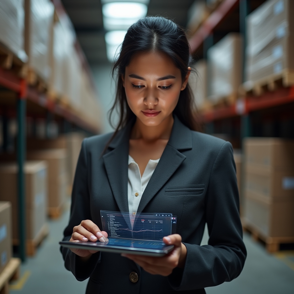 Warehouse operator reviewing a shipment tracking dashboard on a tablet